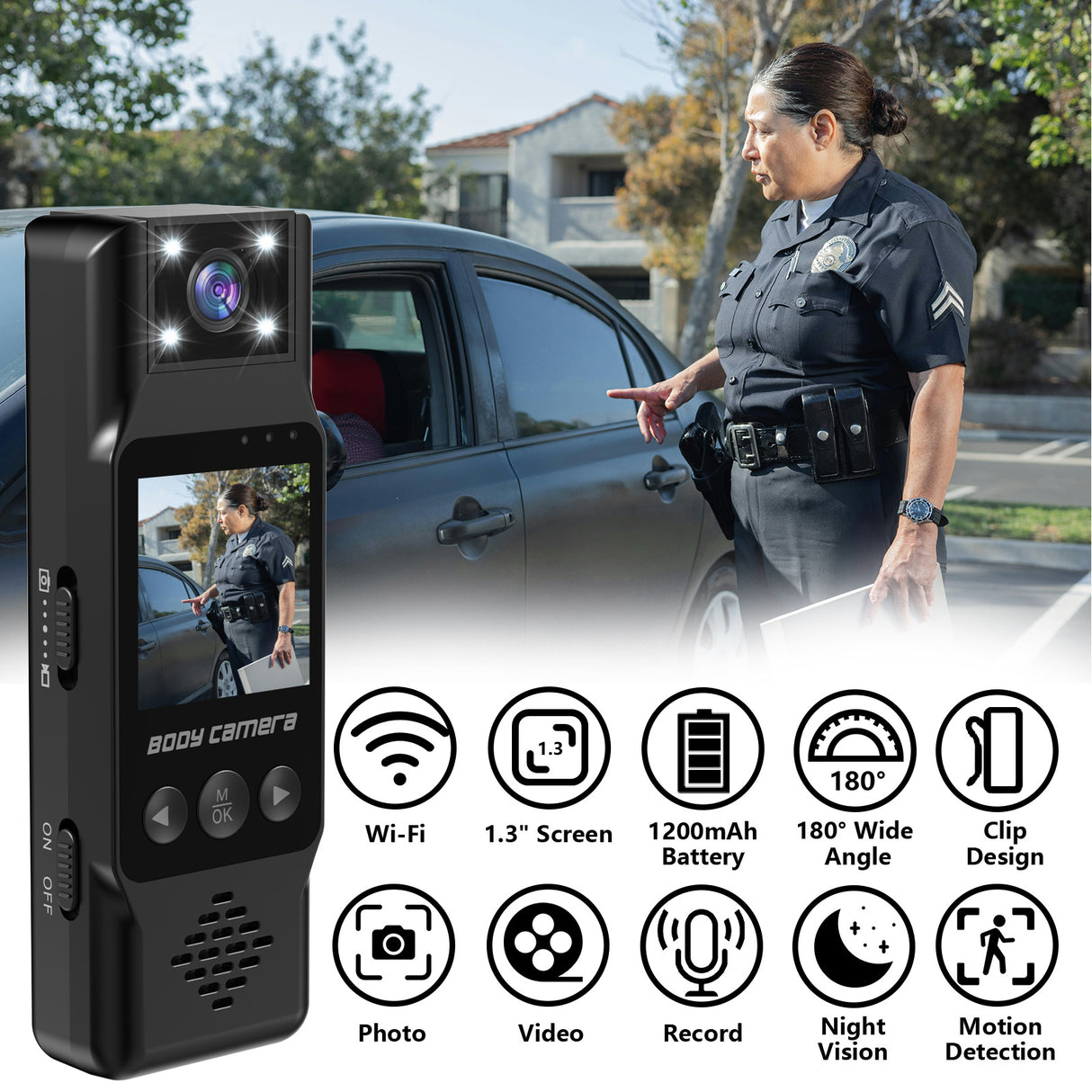 Mini Body Camera with 180 Rotatable Lens, Night Vision & Motion Detection - 1.3 Screen 1200mAh Battery(black+32G)"