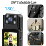 Mini Body Camera with 180 Rotatable Lens, Night Vision & Motion Detection - 1.3 Screen 1200mAh Battery(black+64G)