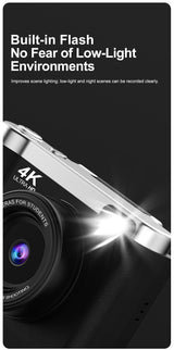 4K Ultra HD Digital Camera - 75MP, 2.8-inch Rotatable Screen, Auto Focus & Built-in Flash(black) - Rear View