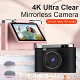 4K Ultra HD Digital Camera - 75MP, 2.8-inch Rotatable Screen, Auto Focus & Built-in Flash(pink) - Front View