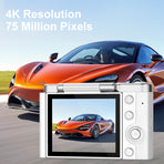 4K Ultra HD Digital Camera - 75MP, 2.8-inch Rotatable Screen, Auto Focus & Built-in Flash(pink)