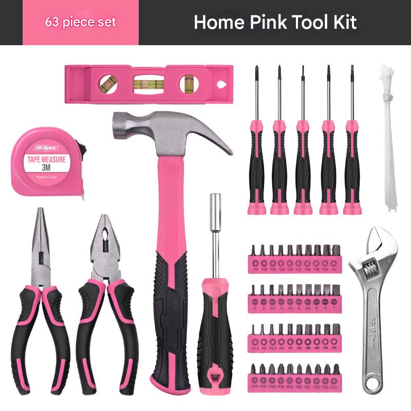 63-Piece Essential Home Repair Tool Kit with Portable Zipper Case(pink)