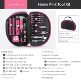 63-Piece Essential Home Repair Tool Kit with Portable Zipper Case(pink) - Side View