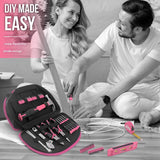 63-Piece Essential Home Repair Tool Kit with Portable Zipper Case(pink) - 45-Degree Angle