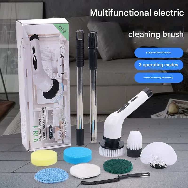 9-in-1 Multifunctional Cordless Electric Spin Scrubber with Adjustable Extension Handle(white)