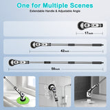 Multi-Functional Electric Spin Scrubber with Voice Broadcast, 9 Heads, Adjustable Extension Handle & LED Display(Black and White) - Side View