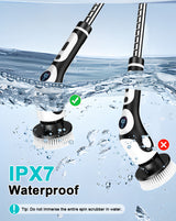 Multi-Functional Electric Spin Scrubber with Voice Broadcast, 9 Heads, Adjustable Extension Handle & LED Display(Black and White) - Low Angle