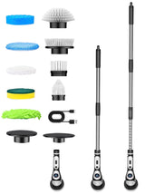 Multi-Functional Electric Spin Scrubber with Voice Broadcast, 9 Heads, Adjustable Extension Handle & LED Display(Black and White) - Extra Image