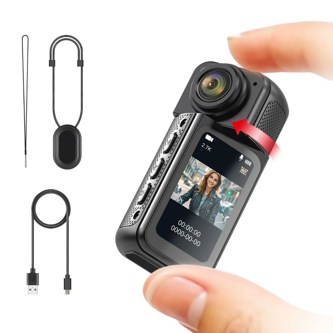 Thumb-Sized 2.7K Camera with 180 Rotatable Lens & Magnet Mount - Capture Your World Hands-Free(black+32G)