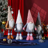 Retractable Leg Christmas Gnome Plush - Adjustable Standing Holiday Decoration(white) - Front View
