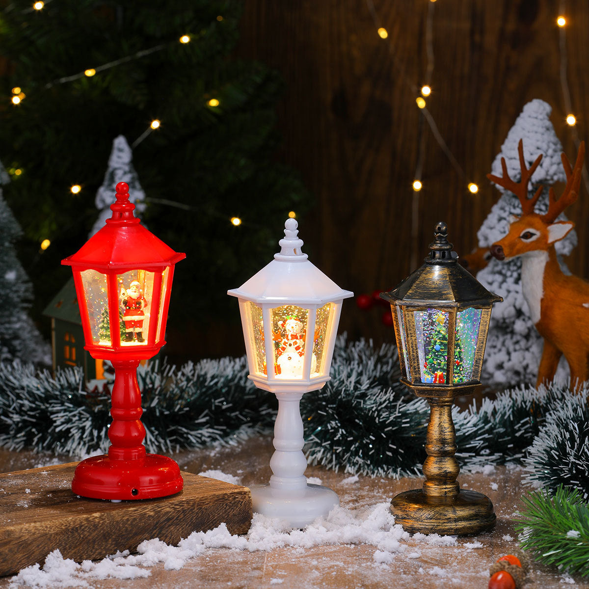 Festive LED Christmas Snow Globe Lantern - Glittering Tabletop Decoration with Santa/Snowman Scene,