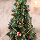 Miniature Decorated Christmas Tree Tabletop Ornament - Holiday Village Display Decoration(green) - Front View