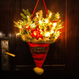 Illuminated Santa Hat Door Hanger with Holiday Greenery & Berries - Christmas Wall Decor(red) - Side View