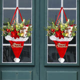 Illuminated Santa Hat Door Hanger with Holiday Greenery & Berries - Christmas Wall Decor(red) - Top-Down View