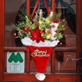 Illuminated Santa Hat Door Hanger with Holiday Greenery & Berries - Christmas Wall Decor(red) - 45-Degree Angle