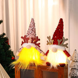 Light-Up Christmas Gnome Plush Doll with Sequin Hat & Antlers - Festive LED Tabletop Decoration(red) - Top-Down View