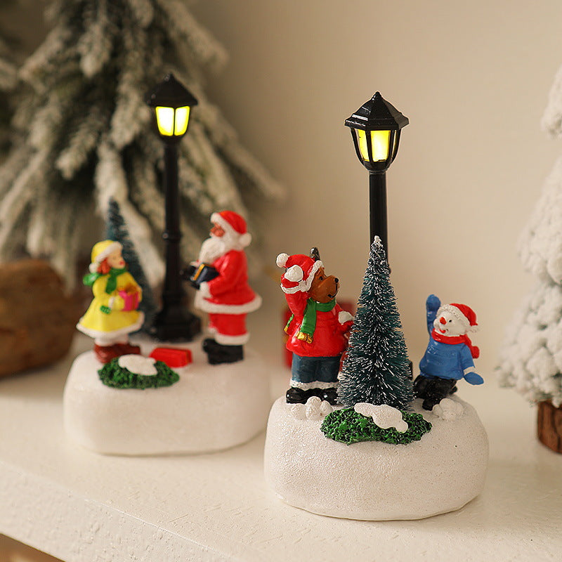 Light-Up Christmas Village Scene Figurine with LED Lamppost - Festive Tabletop Holiday Decoration(Snowman Style)
