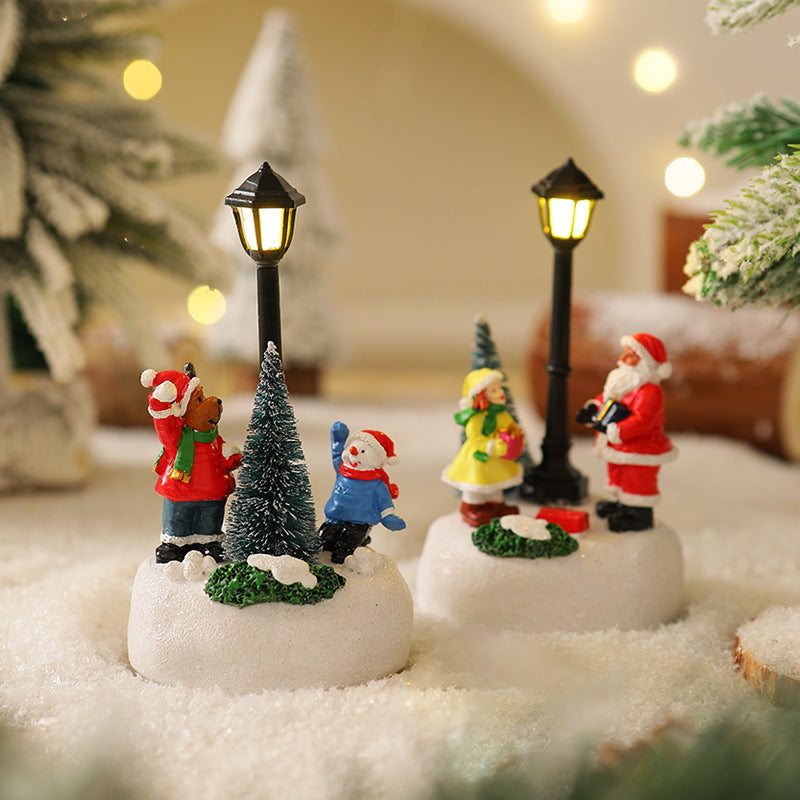 Light-Up Christmas Village Scene Figurine with LED Lamppost - Festive Tabletop Holiday Decoration(Elk Style)