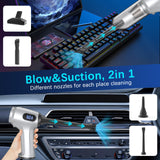 2-in-1 Cordless Handheld Vacuum & Air Duster - 12000Pa Suction, 70000 RPM, LED Light, USB-C Rechargeable(Silver) - Side View