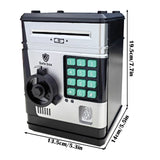 Electronic Piggy Bank Safe Box for Kids - Automatic Bill & Coin Bank with Password Protection, Music & Lights(black) - Front View