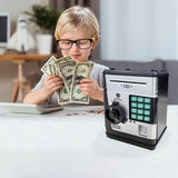 Electronic Piggy Bank Safe Box for Kids - Automatic Bill & Coin Bank with Password Protection, Music & Lights(black) - Side View