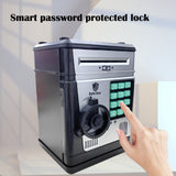 Electronic Piggy Bank Safe Box for Kids - Automatic Bill & Coin Bank with Password Protection, Music & Lights(black) - 45-Degree Angle
