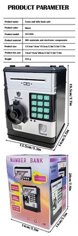Electronic Piggy Bank Safe Box for Kids - Automatic Bill & Coin Bank with Password Protection, Music & Lights(black) - Extra Image