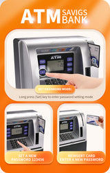 Kids Electronic ATM Savings Bank - Digital Piggy Bank with Password, Auto Roll-in Banknotes & Coin Slot for Financial Learning Fun(black) - 45-Degree Angle