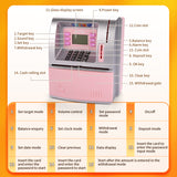 Kids Electronic ATM Savings Bank - Digital Piggy Bank with Password, Auto Roll-in Banknotes & Coin Slot for Financial Learning Fun(pink) - Front View