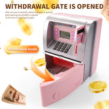 Kids Electronic ATM Savings Bank - Digital Piggy Bank with Password, Auto Roll-in Banknotes & Coin Slot for Financial Learning Fun(pink) - Side View