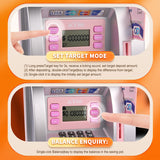 Kids Electronic ATM Savings Bank - Digital Piggy Bank with Password, Auto Roll-in Banknotes & Coin Slot for Financial Learning Fun(pink) - Top-Down View