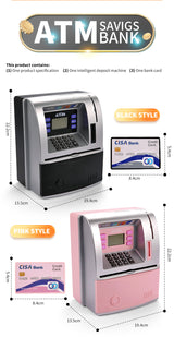 Kids Electronic ATM Savings Bank - Digital Piggy Bank with Password, Auto Roll-in Banknotes & Coin Slot for Financial Learning Fun(pink)