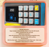 Kids Electronic ATM Piggy Bank with Simulated Facial Recognition & Password - Auto Roll-in Banknote & Coin Money Box for Financial Learning(blue) - Low Angle