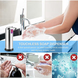 Touchless Automatic Soap Dispenser - Stainless Steel, Adjustable Volume, Infrared Sensor for Kitchen & Bathroom(Silver) - 45-Degree Angle