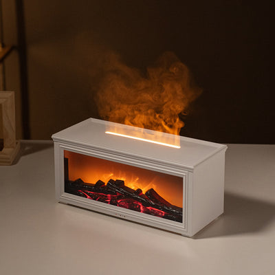 Fireplace Flame Effect Aroma Diffuser & Humidifier with 7-Colour Light, Timer & Remote Control(White)