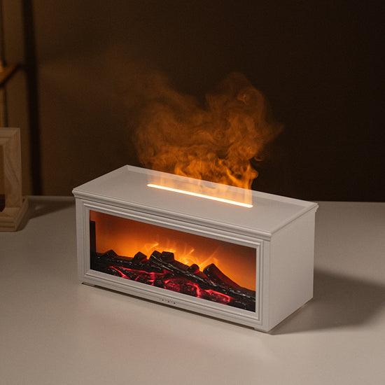 Fireplace Flame Effect Aroma Diffuser & Humidifier with 7-Colour Light, Timer & Remote Control(White)