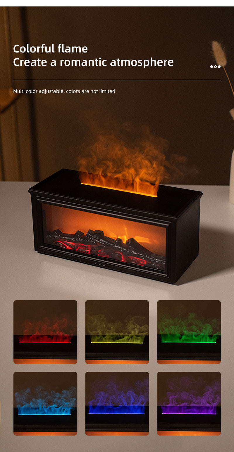 Fireplace Flame Effect Aroma Diffuser & Humidifier with 7-Colour Light, Timer & Remote Control(White)