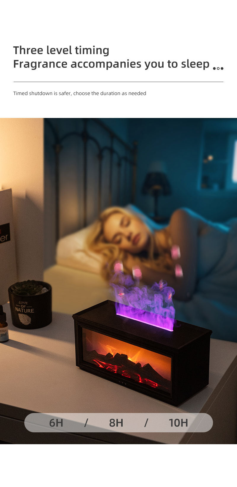 Fireplace Flame Effect Aroma Diffuser & Humidifier with 7-Colour Light, Timer & Remote Control(White)