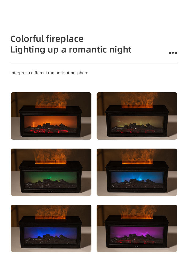 Fireplace Flame Effect Aroma Diffuser & Humidifier with 7-Colour Light, Timer & Remote Control(Dark Wood Grain)
