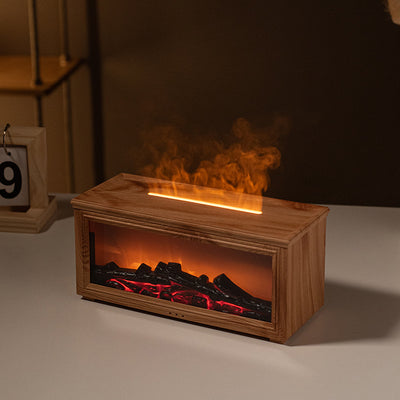 Fireplace Flame Effect Aroma Diffuser & Humidifier with 7-Colour Light, Timer & Remote Control(Light Wood Grain)