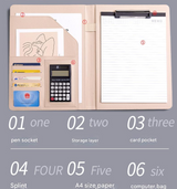 A4 PU Leather Business Portfolio with Ring Binder, Calculator & 40 Sleeves(brown)