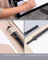 A4 PU Leather Business Portfolio with Ring Binder, Calculator & 40 Sleeves(grey and black) - Front View