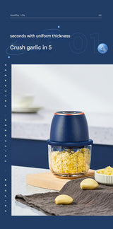 Electric Mini Garlic Chopper with Glass Bowl - USB Rechargeable, 6 Blades, Large Capacity(green) - Front View