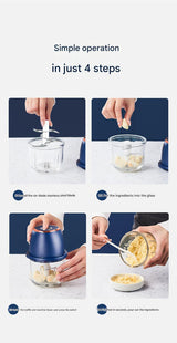 Electric Mini Garlic Chopper with Glass Bowl - USB Rechargeable, 6 Blades, Large Capacity(green) - Extra Image