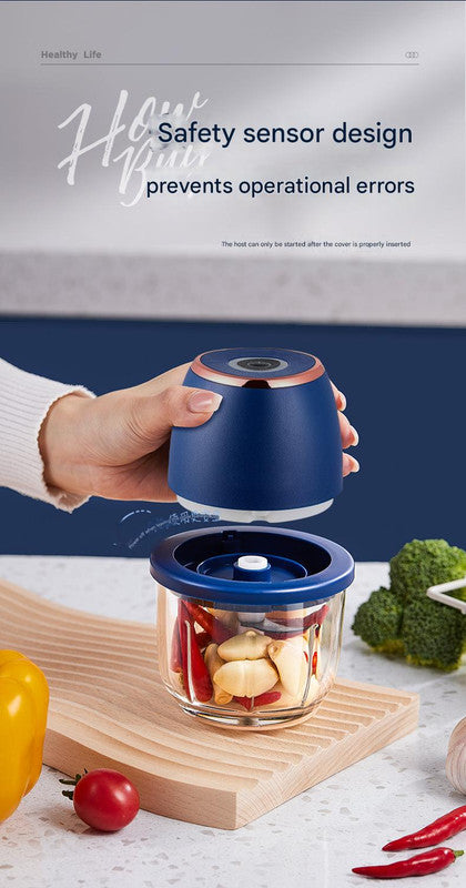 Electric Mini Garlic Chopper with Glass Bowl - USB Rechargeable, 6 Blades, Large Capacity(white)