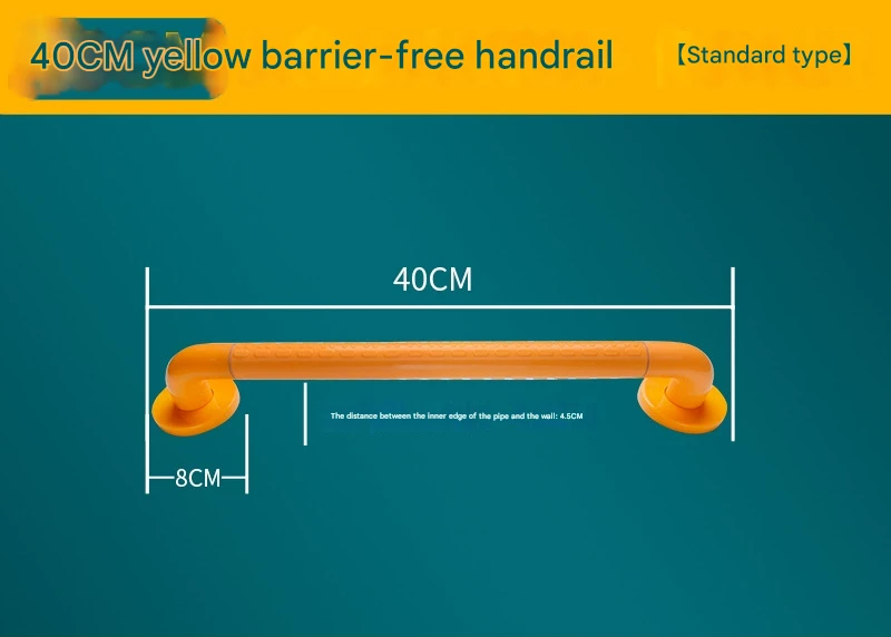 2pc Heavy-Duty Anti-Slip Safety Grab Bar with Luminous Rings - Stainless Steel Core Bathroom Handrail(yellow 40cm)