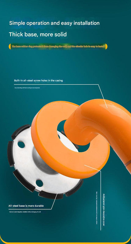 2pc Heavy-Duty Anti-Slip Safety Grab Bar with Luminous Rings - Stainless Steel Core Bathroom Handrail(yellow 50cm)