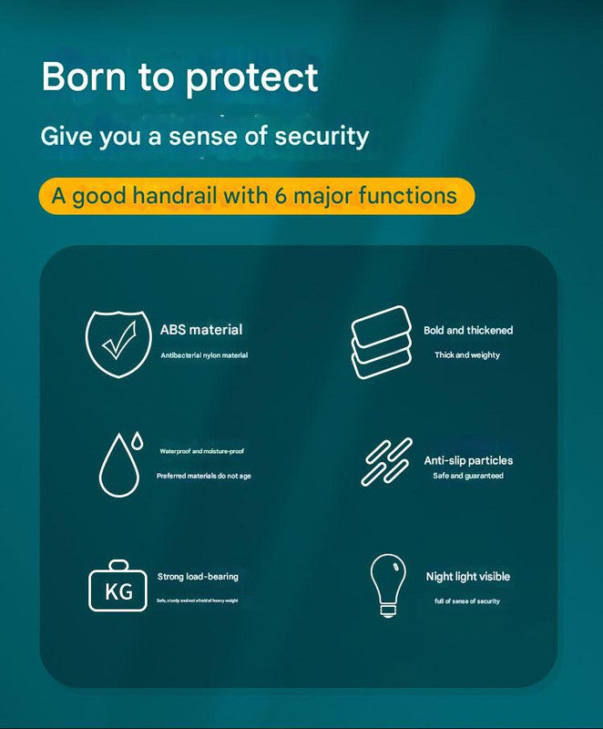 2pc Heavy-Duty Anti-Slip Safety Grab Bar with Luminous Rings - Stainless Steel Core Bathroom Handrail(yellow 60cm)