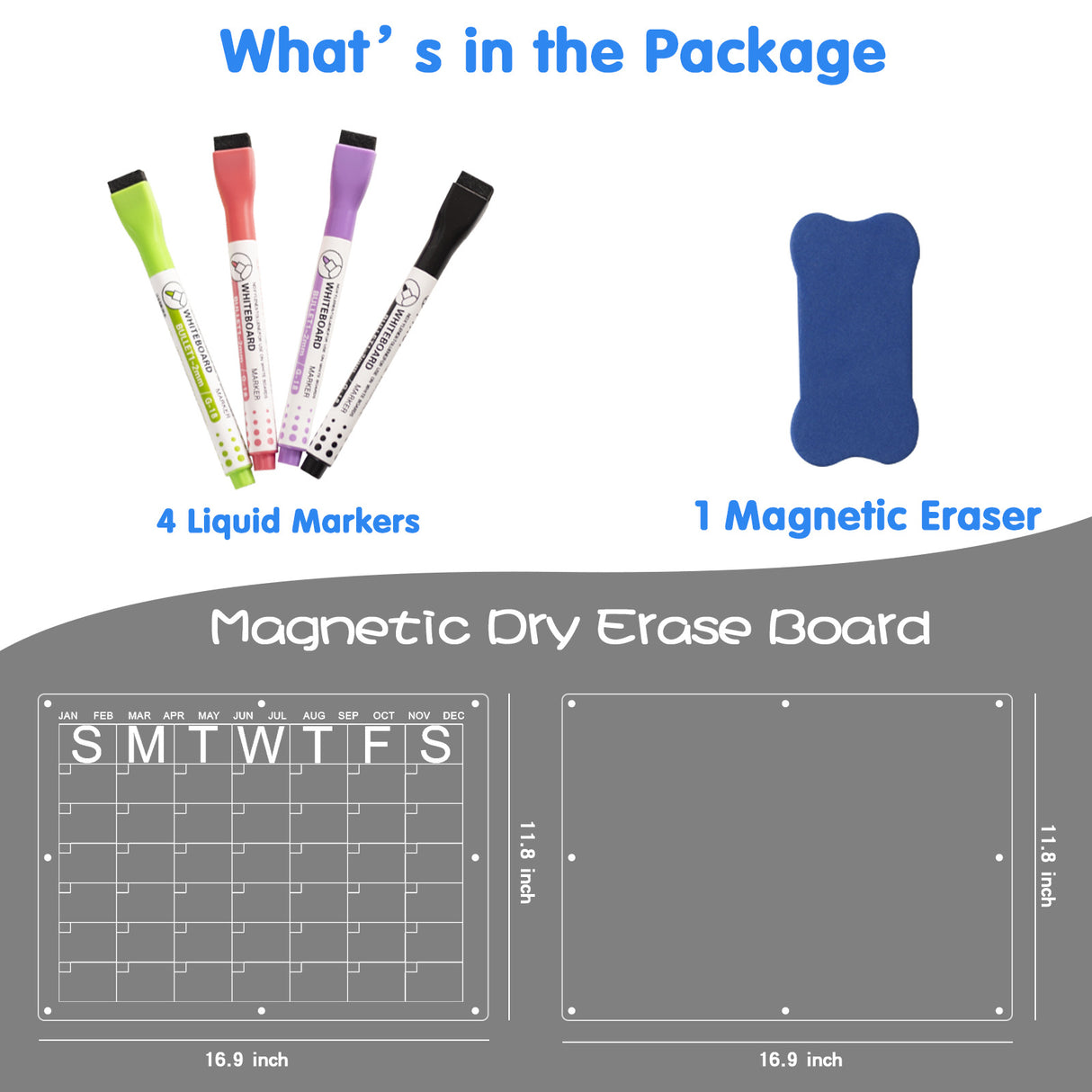 Magnetic Acrylic Fridge Calendar & Memo Board Set - Dry Erase Planner with Markers & Eraser(43*30cm 3mm)