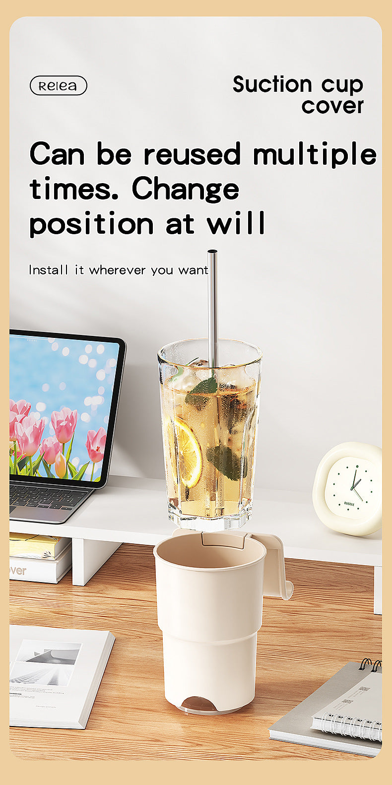 Multi-Purpose Anti-Spill Cup Holder with Suction Base & Detachable Phone Stand(white)